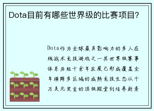 Dota目前有哪些世界级的比赛项目？
